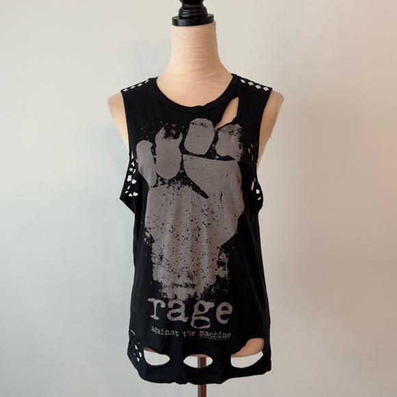 Tops - 🎸 Rage Against The Machine Distressed Band Tank Studded Cutout Punk Graphic Tee